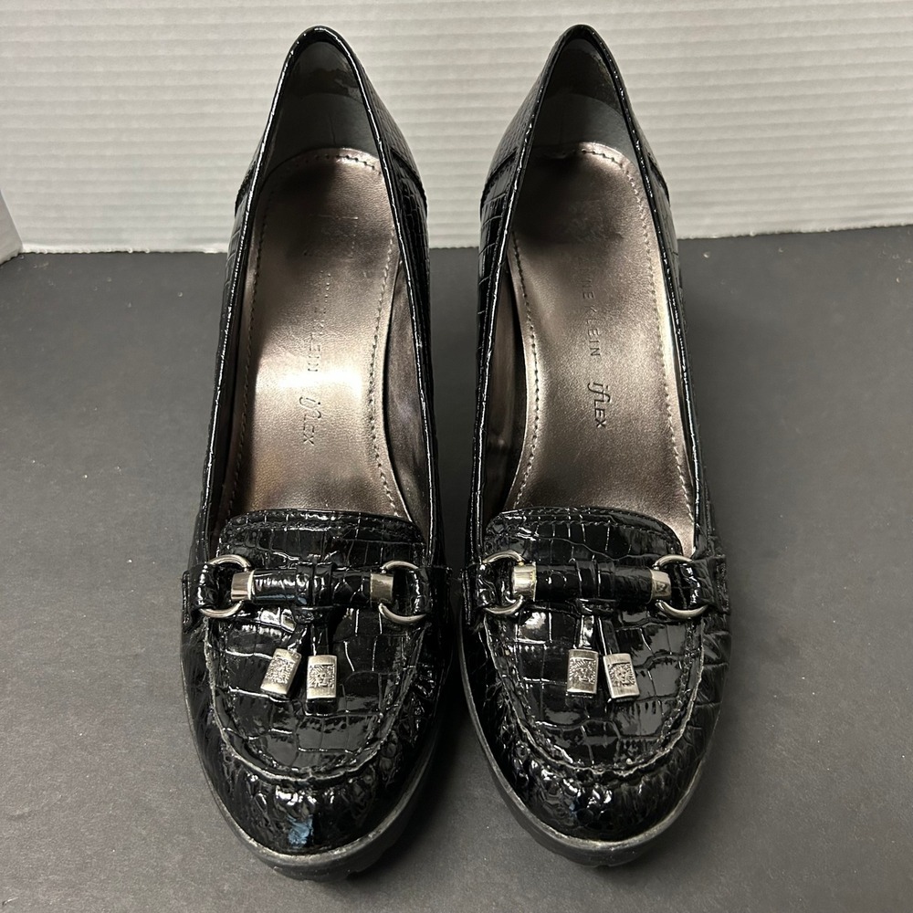 Anne Klein Pumps Womens 8M Black Croc Embossed iFlex Horsebit Tassel Heels